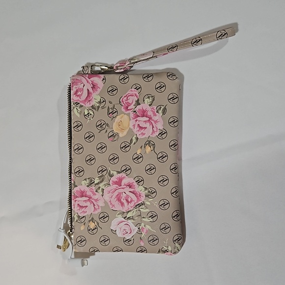 Adrienne Vittadini Wristlet, OS, tan with pink roses. - Picture 7 of 9